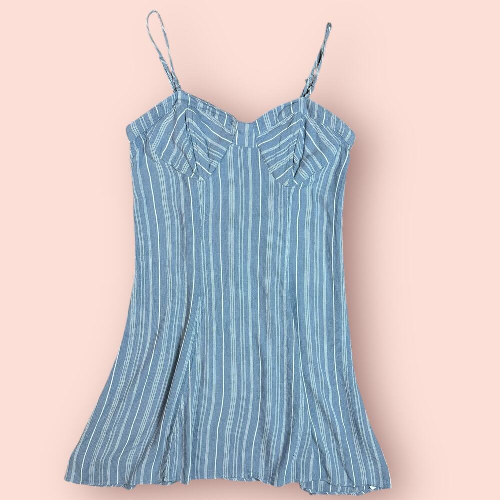 Blue White Striped Sun Dress Bustier Mini Sleeveless Tank Top Coastal Chic Large